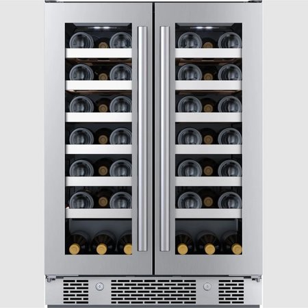 AVALLON 24 Inch Wide 42 Bottle Capacity French Door Wine Cooler with LED Lighting AWC242FD
